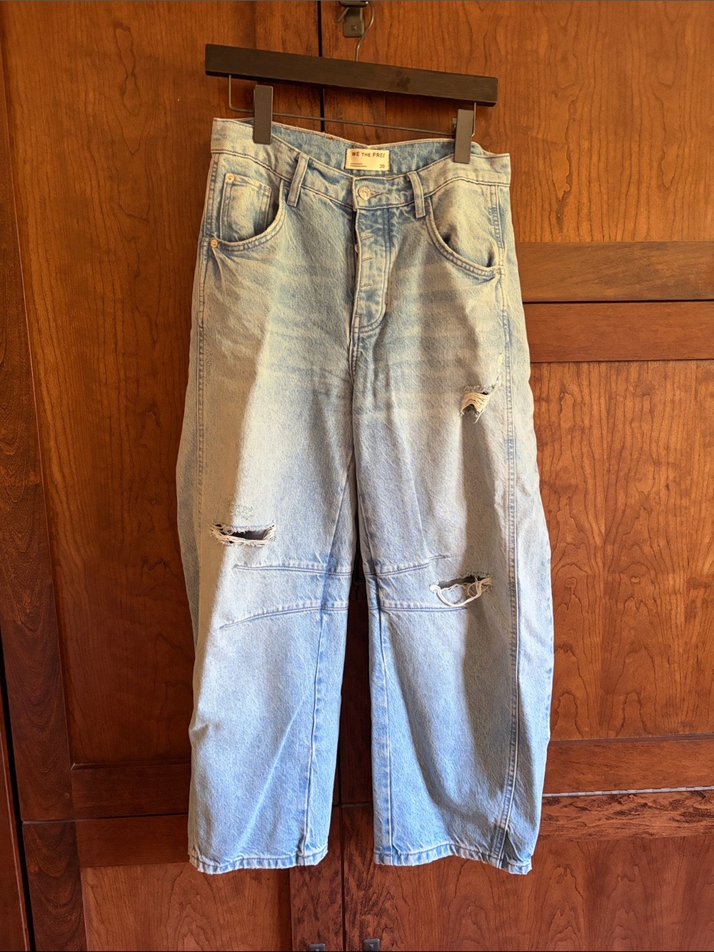 We The Free Light Blue Relaxed Distressed Barrel Jeans